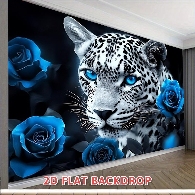 1Pcs White Leopard Blue Eyes Blue Roses Decoration Background Animal Backdrop Decorations For Photo Studio Photo Booth Party