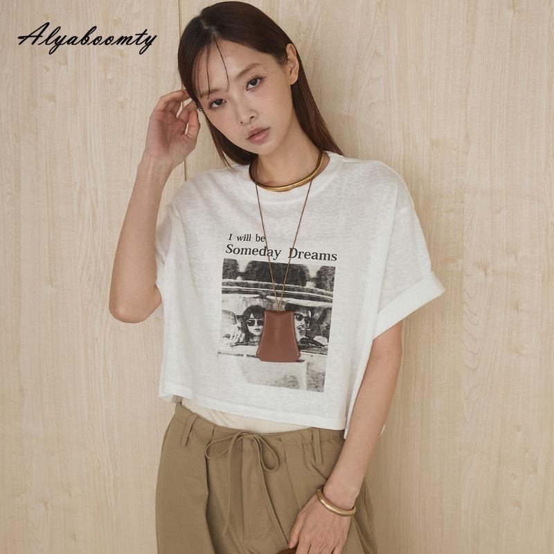 Korean Fashion Summer Women Basic Streetwear Tee O Neck English Letter Print Casual Loose Top Cotton Ladies' White Gray Light Khaki T-Shirt