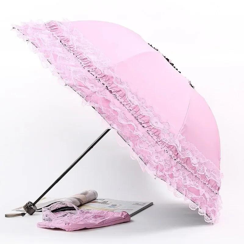 Vintage Lace Parasol Foldable Gothic Lolita Umbrella Rain Anti-uv Protection Sunblock Umbrella Dome Photo Props Girls Parasol