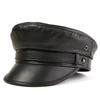 100% Sheepskin Military Hat - XXL Genuine Leather Flat Top Cap for Men/Women, Vintage Rock Style Unisex Headwearoll Captain Hat