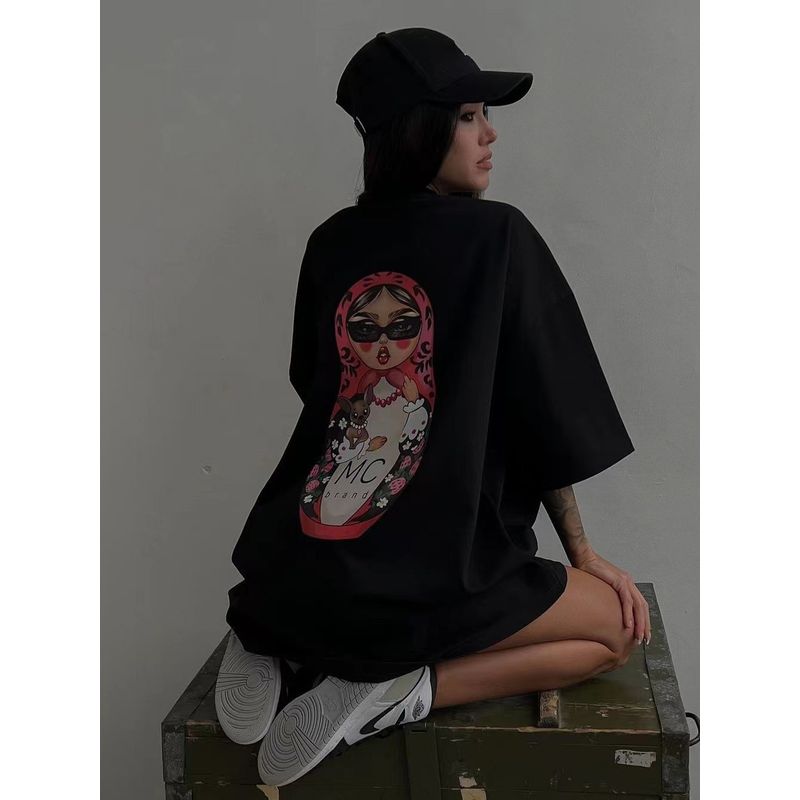 Fashion Style Print Short Sleeve T-shirt Female Ins Fashion Tops Printed Short Sleeve T-shirt