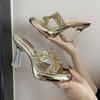 35-42 Large Size High-heeled Slippers Crystal and Waterproof Table 2025 Summer New Sexy One-character Drag