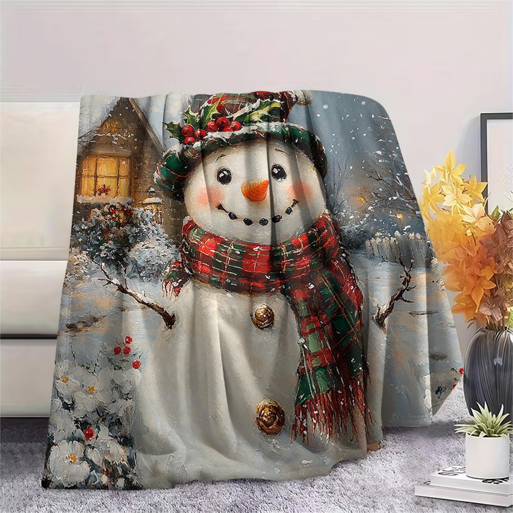 Snowman Print Flannel Blanket, High quality Comfortable for All Seasons, Home Decor, Warmth and Comfort, Perfect for Christmas Gifts