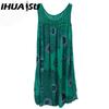 IHUASU Women's Fashion Summer Spring Solid Color Print Sleeveless O-Neck High Waist Casual Dresses