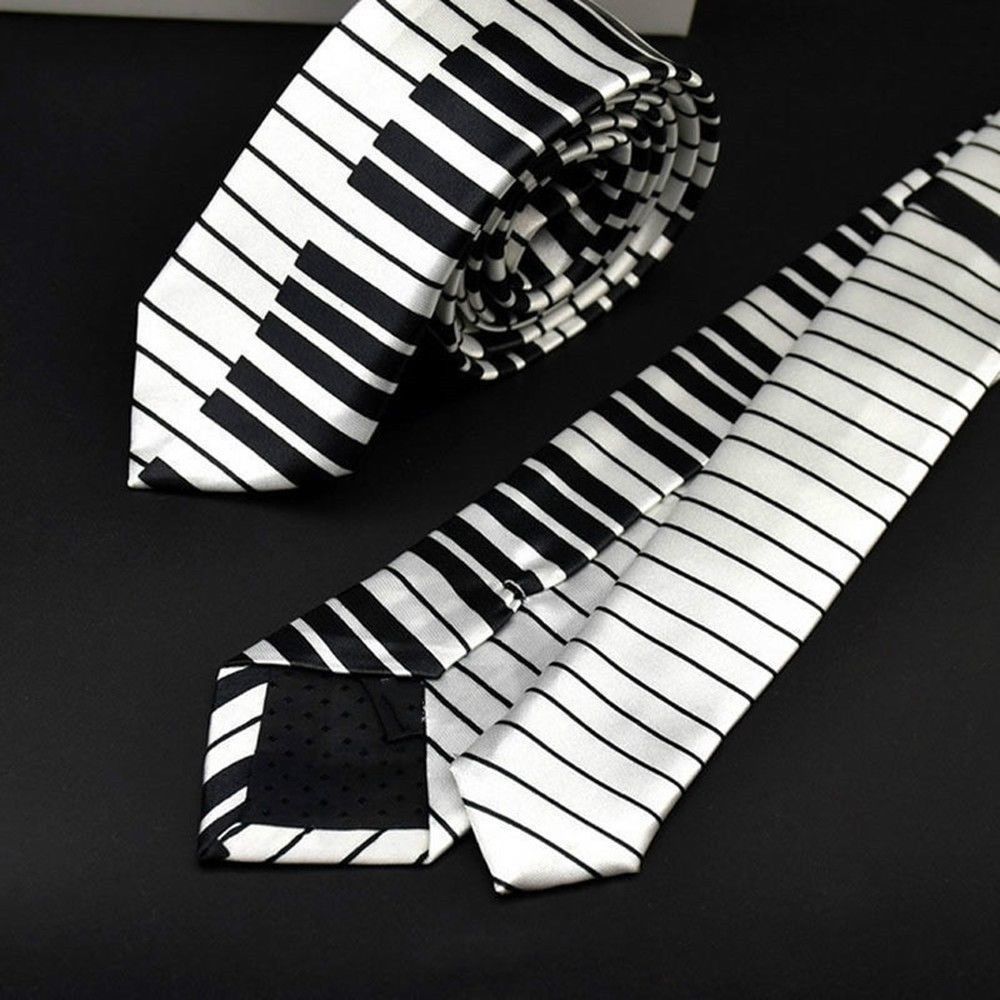 Personalized Classic Fashion for Men Piano Keyboard Necktie Music Tie Black & White Skinny Tie