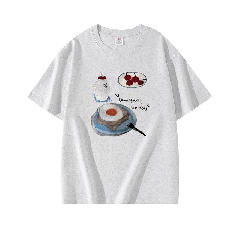 Gray round Neck Cotton Short Sleeve Women s T-Shirt Summer New Niche Design Sense Fashion Versatile Casual Loose Top S