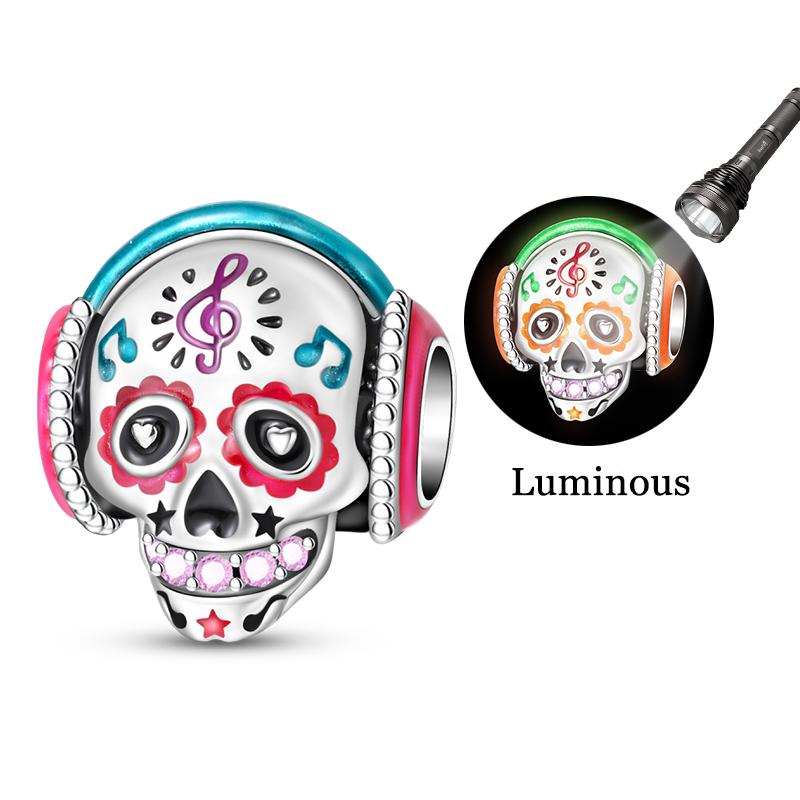 New Halloween Charms Beads 925 Silver Red Rose Black Butterfly Spider Luminous Skull Pendant For Bracelet DIY Jewelry Gifts