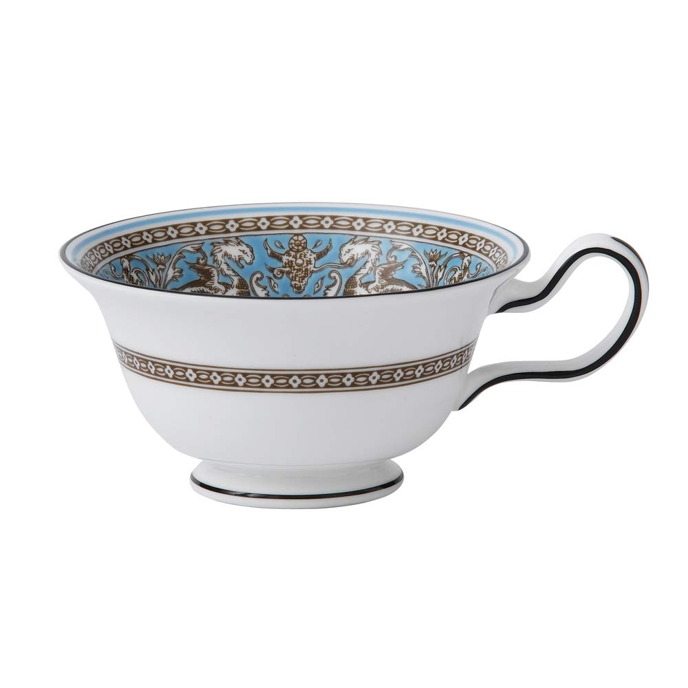[Officially Imported] Wedgwood Florentine Turquoise Teacup & Saucer Pair with Peony Design, Perfect for Weddings and Gifts, 1053244