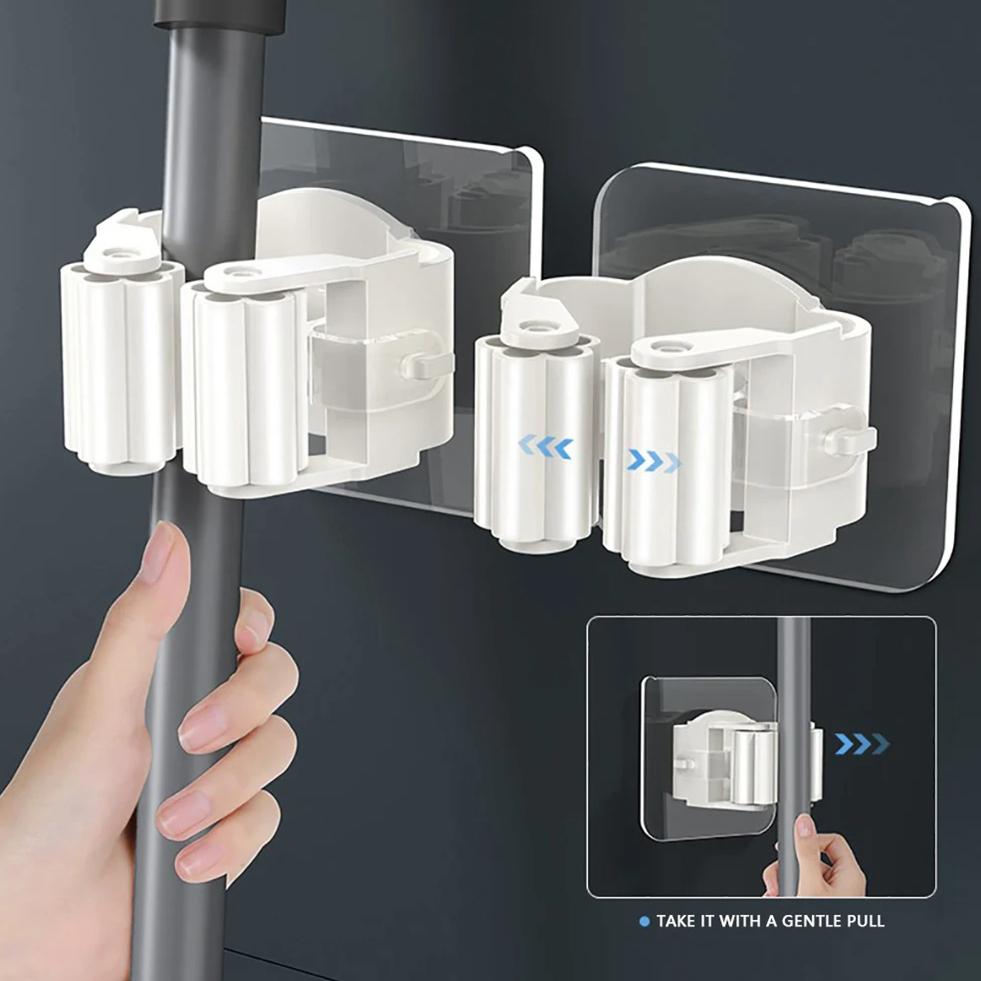 Mop Holder Self-adhesive Broom Stand Wall Mounted Mop Support Sweeping Brush Hook Storage Organizer Bathroom Kitchen Accessories