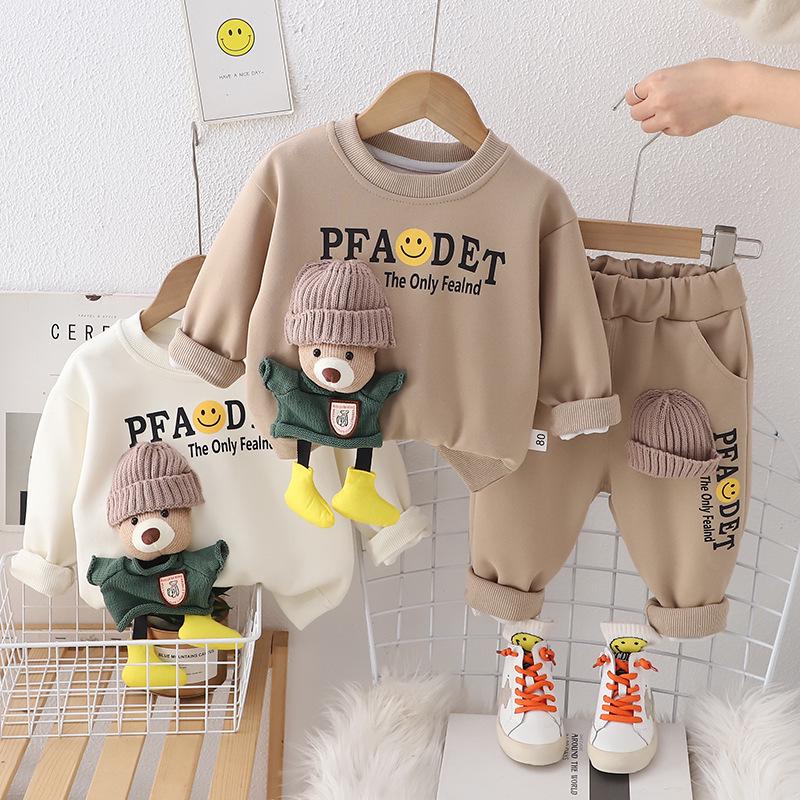 Yihow Boys' 3D Bear Sweatshirt Set - Spring/Autumn Kidswear