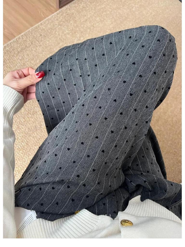 Gray Heart Flocked High Waist Wide-Leg Casual Pants for Women - Spring/Autumn 2025