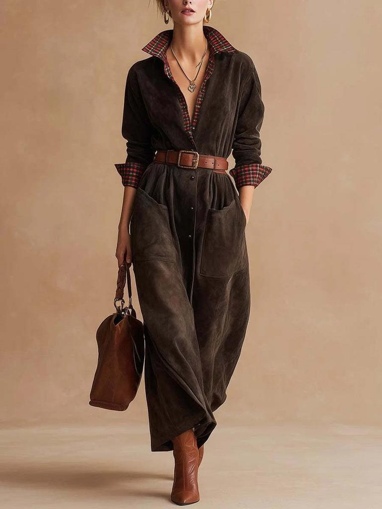 2026 autumn European and American express women's classic retro plaid tooling dress
