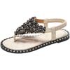 Fashion Sandals Women's Summer Flat Bottom 2025 New Summer Fashion Versatile Shoes with Skirt Rhinestone Roman Shoes