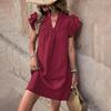 Summer Style Loose Straight Dress - Casual Vacation Stand Collar Solid Color European and American Fashion
