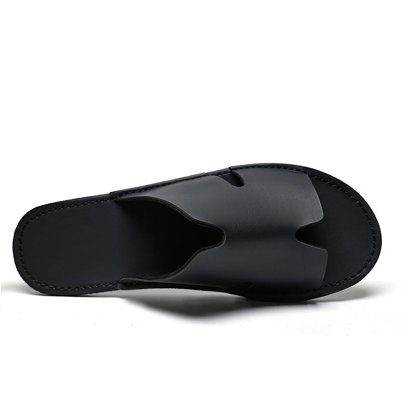 Mens Slippers Luxury Leather Slides Flats Slip Ons Summer Indoor Outdoor Casual Sandals Fashion Beach Shoes for Men 2025 New
