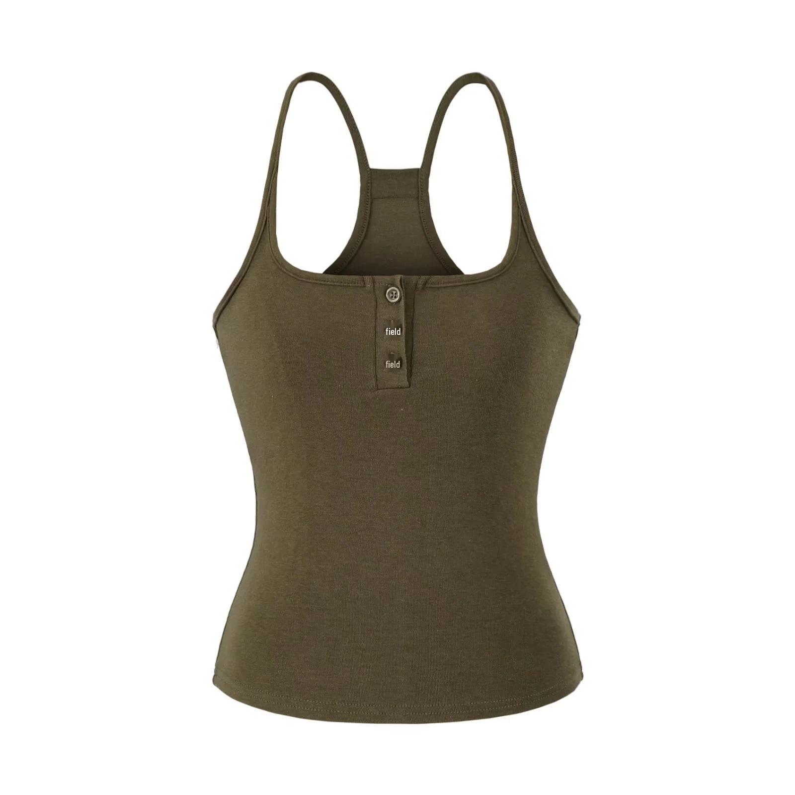Pure Desire Spaghetti Strap Cropped Tank - 2026 Summer Slim Fit Button-Up Waist-Cinched Top Small