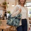 Cute Black Cat Night Town Pattern Tote Bag for Daily Shopping Casual Portable Women's Shoulder Bag