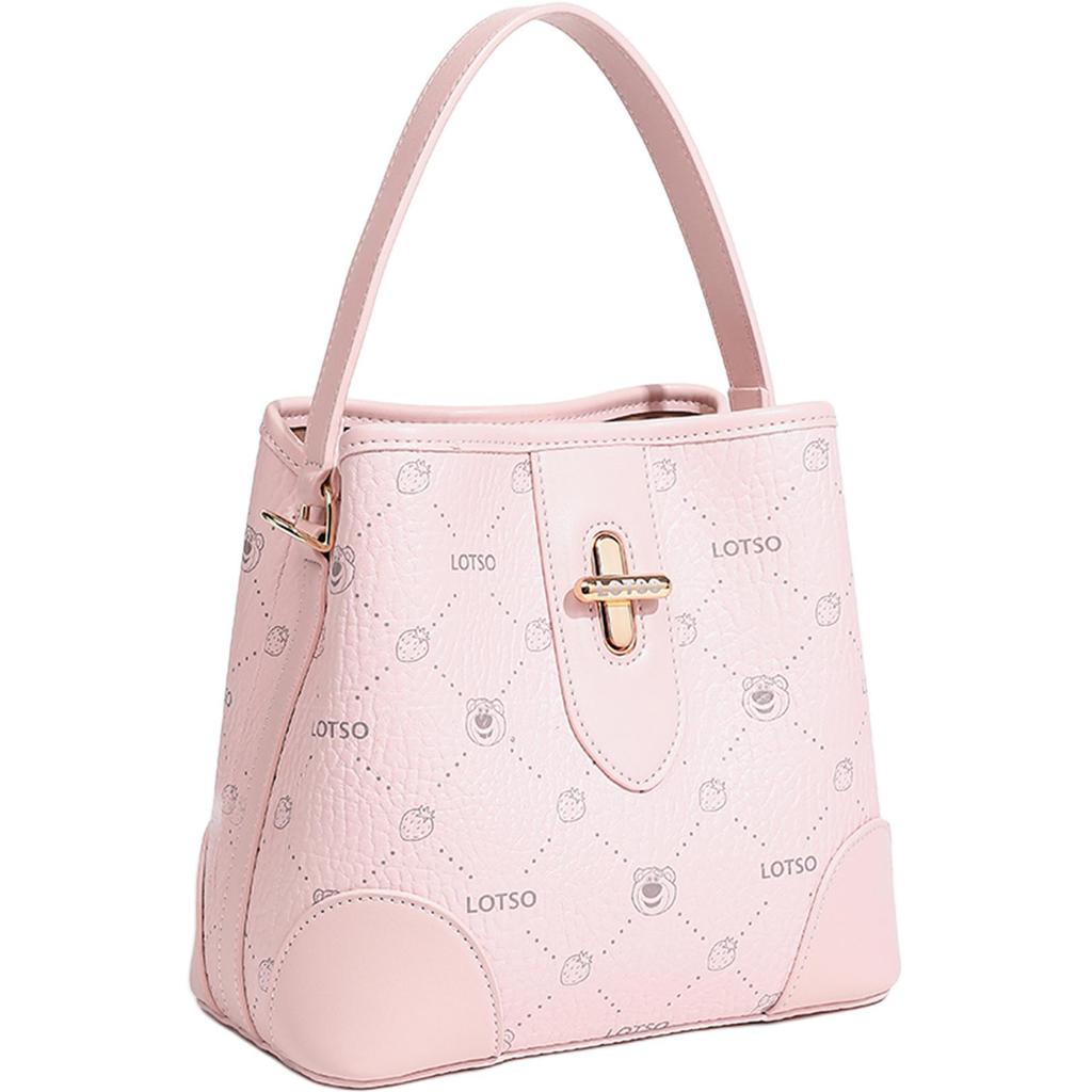 New Disney Strawberry Bear Series PVC Bucket Bag Handbag Women's Strawberry Pink/Cream White BMK-72626