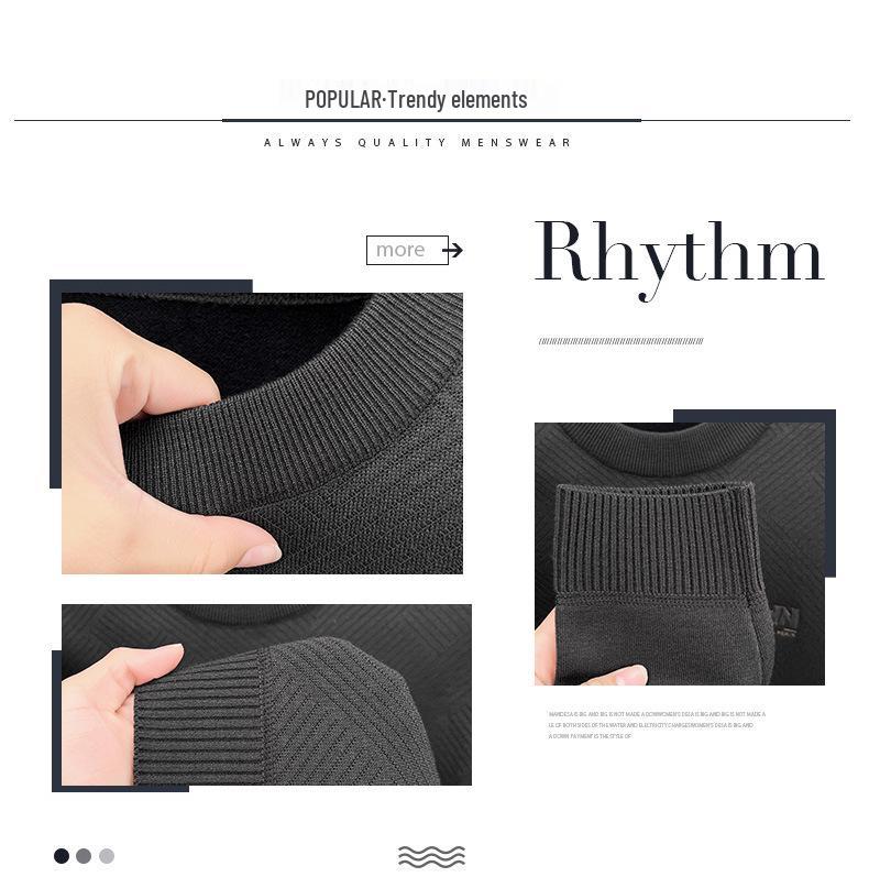 Men's Thick Plush Fleece Knit Top - Round Neck, Warm Base Layer for Winter/Autumn