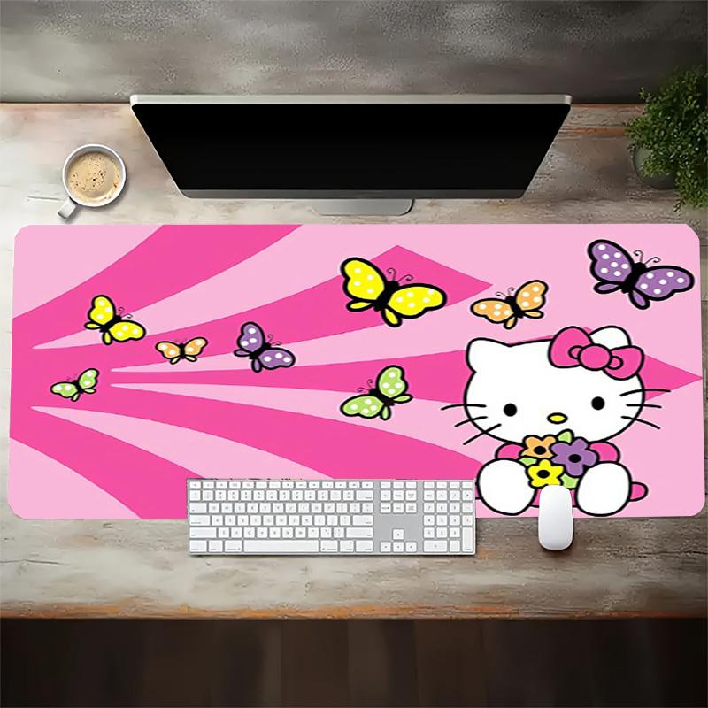1pc Hello Kitty Butterflies Flowers Pink Background Computer Pad with Vibrant Print, Mouse Pads for Desk 126