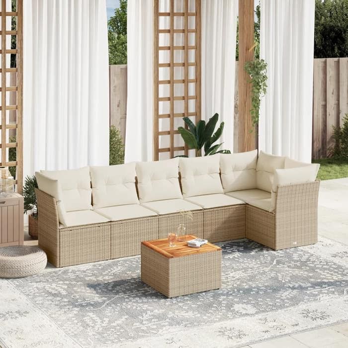 VidaXL Garden Lounge Set with Cushions 7 Pcs, Patio Sofas, Patio Furniture Set, Outdoor Furniture, Beige 3223650
