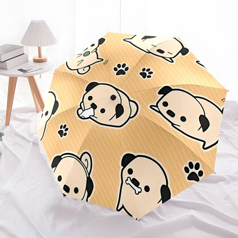1PC Pug Pattern Automatic Folding Umbrella - Compact 8-Rib Design, Durable Plastic & Iron, Lightweight for Outdoor Daily Use, Festive Gift012