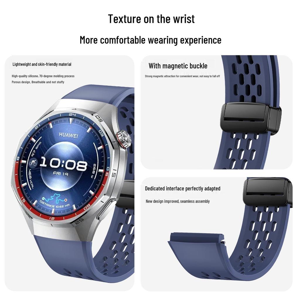 Compatible Magnetic Buckle Silicone Watch Strap for Huawei Watch GT6 Pro 46mm - Breathable Design