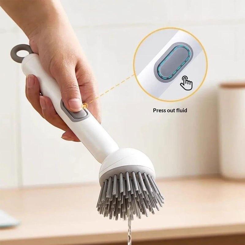 Soap Dispensing Dish Brush Long Handle Adjustable Heavy Duty Scrubber for Kitchen Pot Pan Dishwashing Use