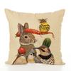 Decorative Cushion Cover Squirrel Bird Bear Fox Animal Printed Cotton Linen Pillowcase Couch Sofa Pillow Cover Living Room Decor