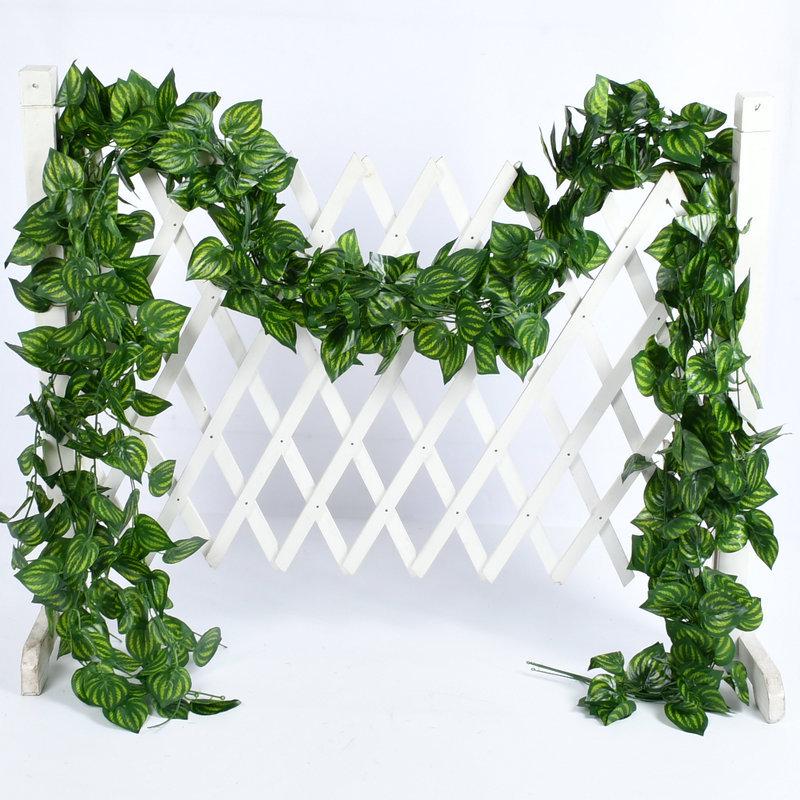 Artificial Rattan Vine Ceiling Decor with Green Radish and Begonia Leaves