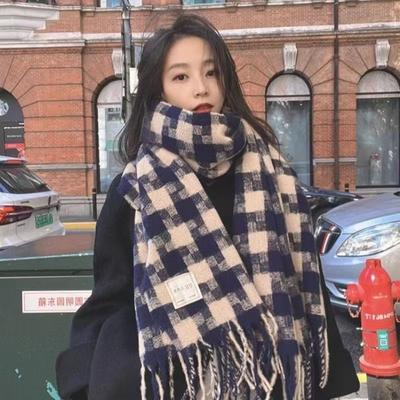 Plush Winter Cashmere Scarves Tassel Cape Wraps Elegant Plaid Wool Scarf  Girl