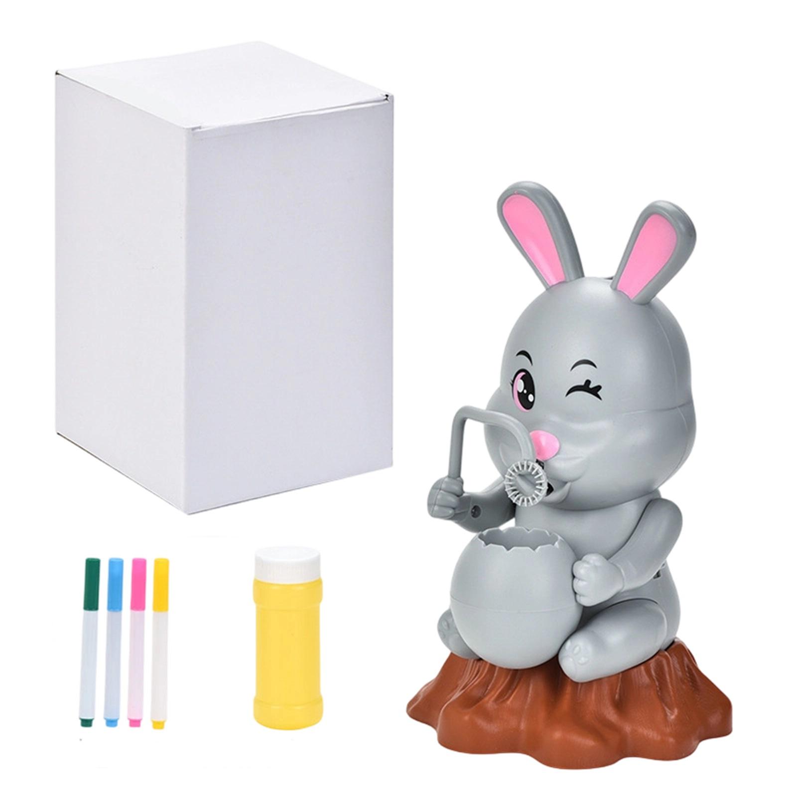 Automatic Bubble Machine Bunny Toy with Music and Lights DIY Paintable Rabbit Bubble Blower for Kids Includes 90ml Bubble Solution and Markers One Size
