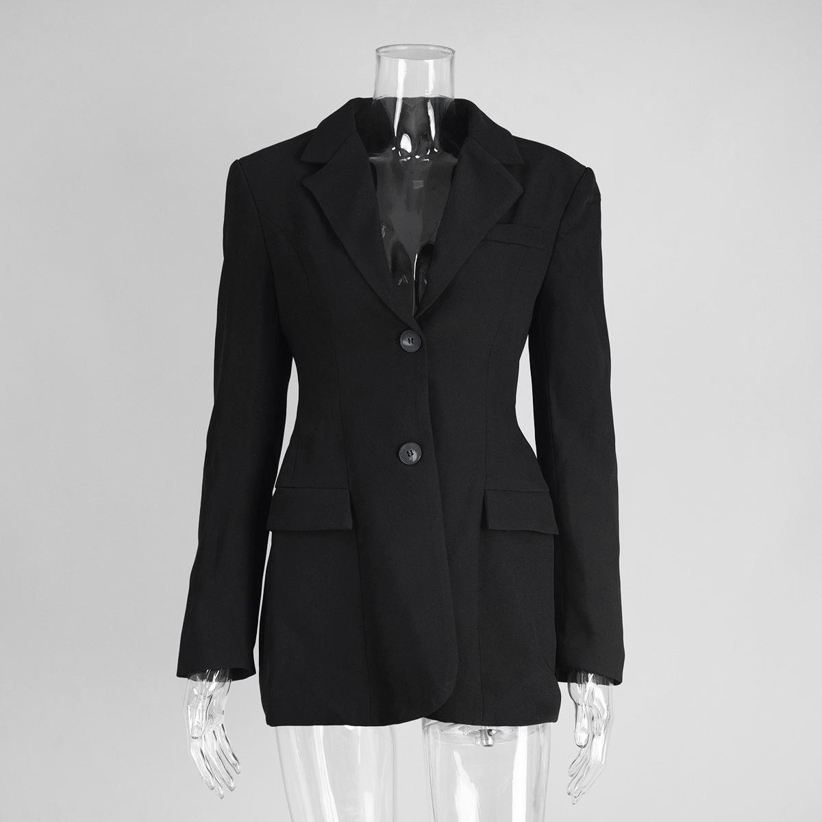 Slim suit women s spring V-neck waist thin suit advanced ins commuter blazer women S чёрный