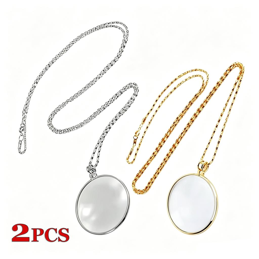 5X Magnifying Glass Necklace Magnifier Pendant Optical Lens Magnifier with 45cm Chain Necklace Neckglasses Monocle Magnifier