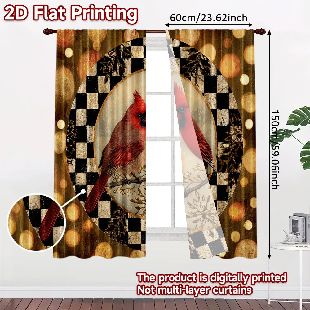 2pcs, 2D FLAT PRINTING Curtains (Without Rod) Cardinal Wreath Halloween Festival Creative Curtains Prints Light Filtering