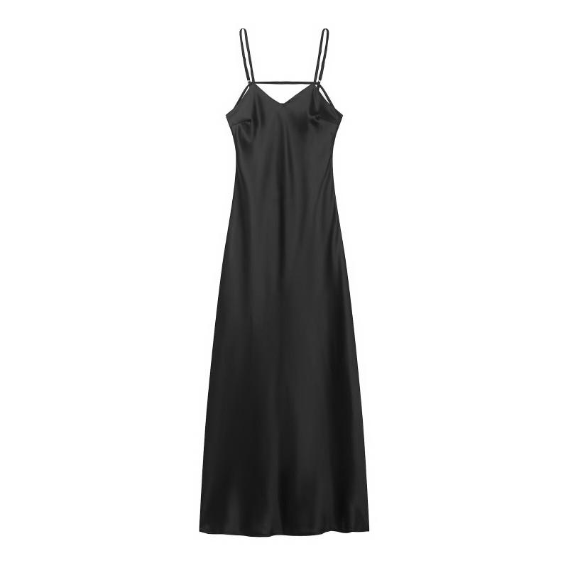 Sexy Pure Desire Style Satin Slip Dress Slim Fit V Neck Long Party Date