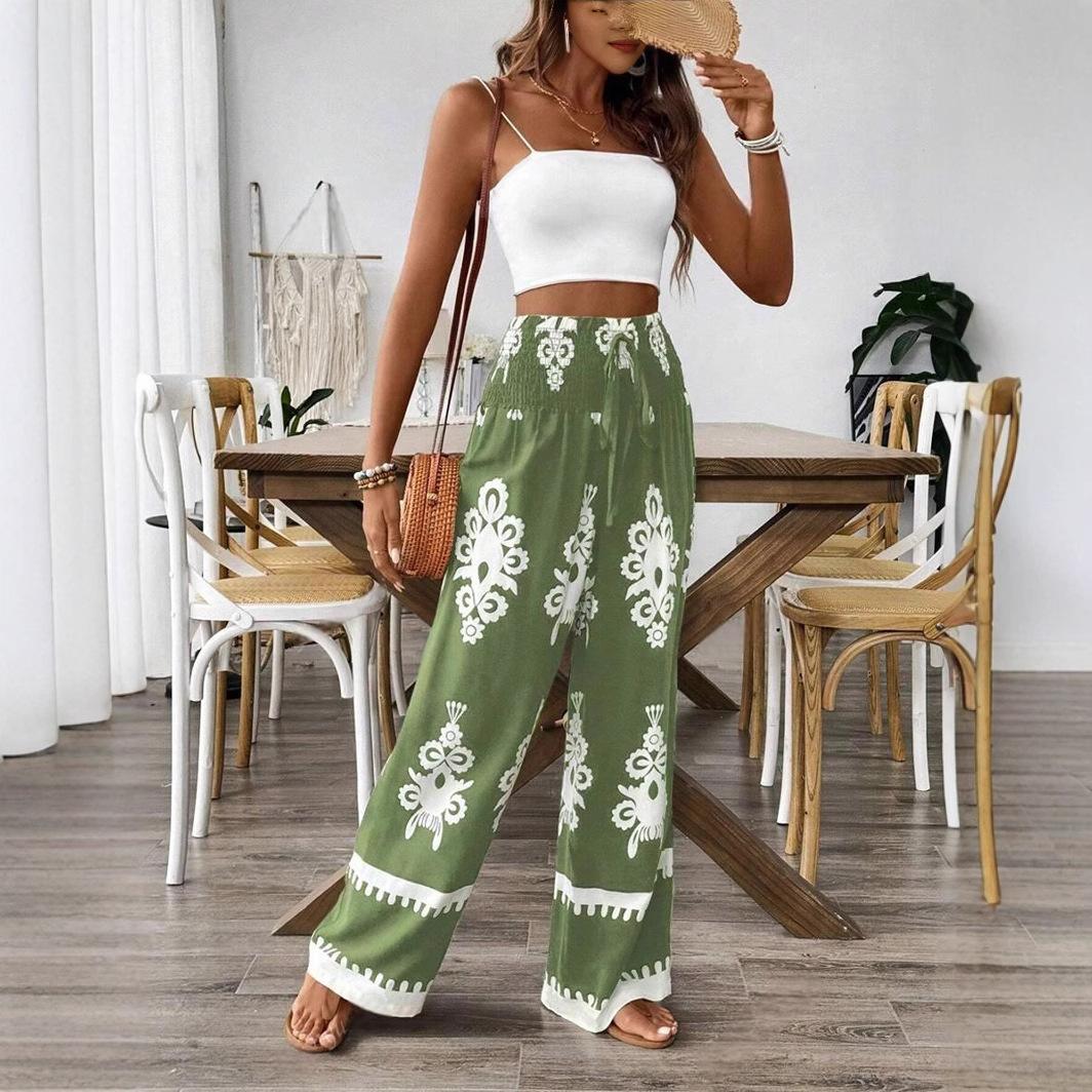 2026 new European and American cross-border leisure European and American bohemian style winning geometric printing wide-leg pants women s pants S