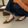Pointed single shoes women's 2025 new spring women's shoes low heels Doudou shoes retro small leather shoes shallow mouth Mary Jane shoes