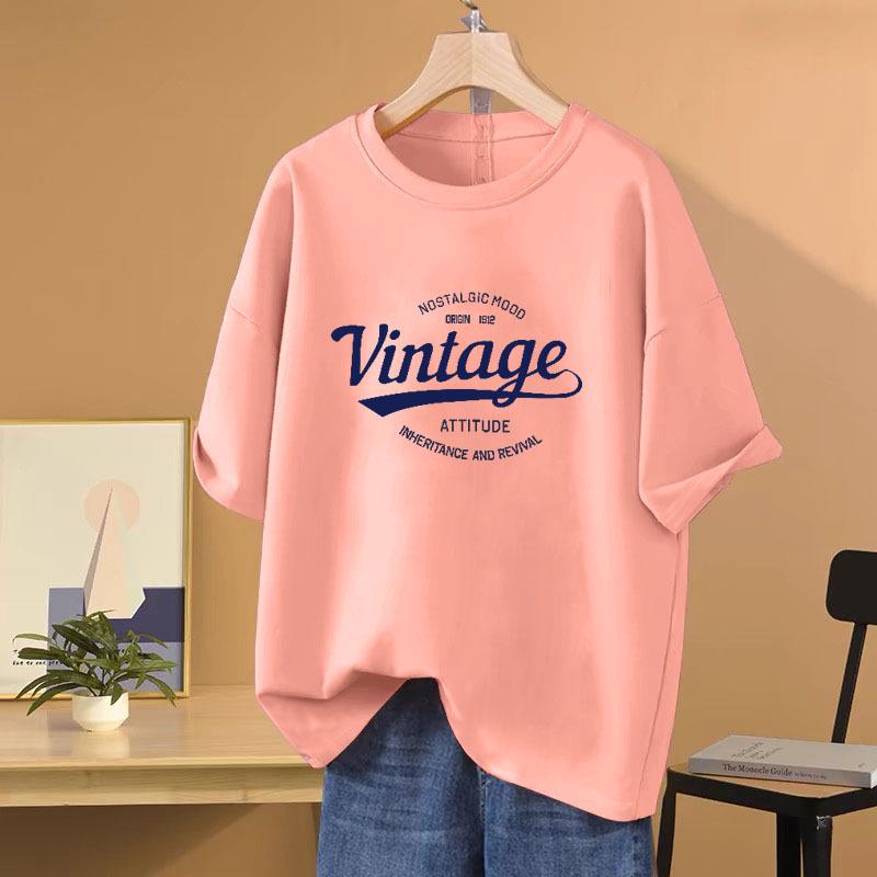 

2025 Женская ретро хлопковая футболка облегающего кроя с коротким рукавом XXXL (175-195 jin)