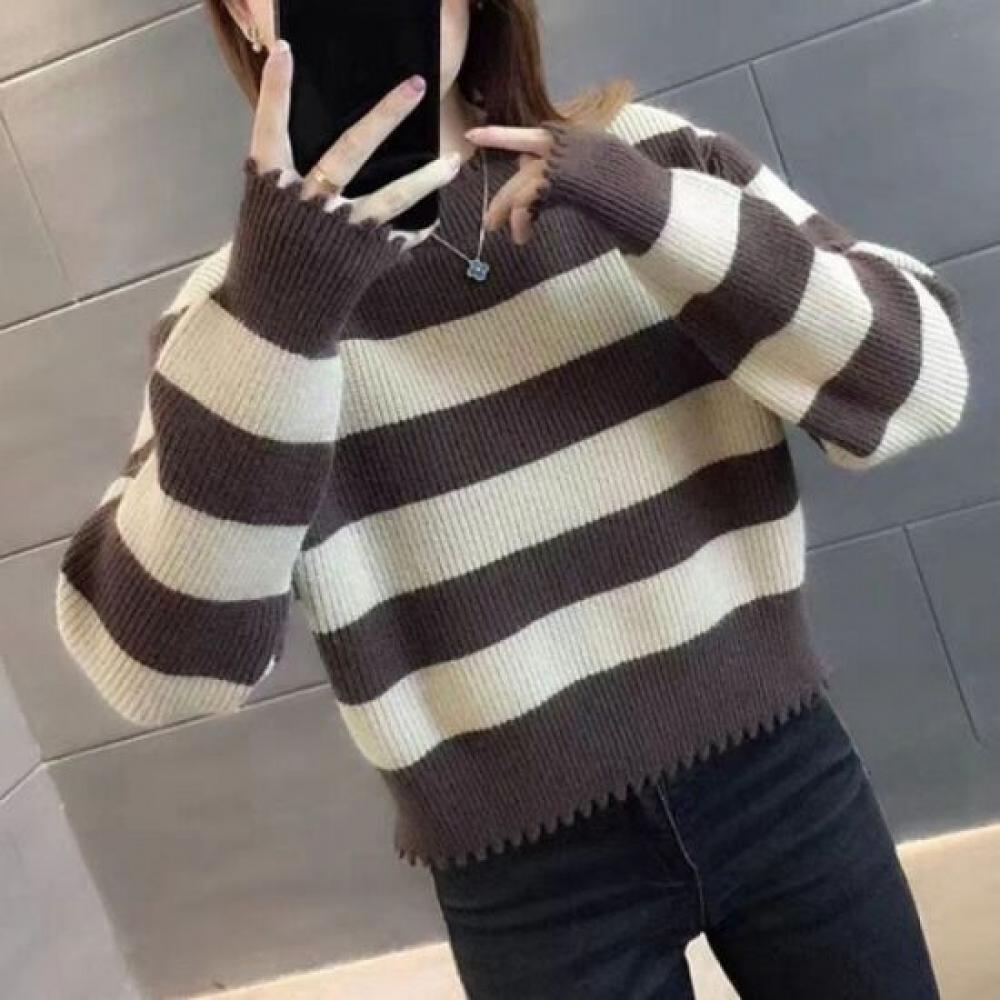 Navava Women S Warm Striped Color Block Long Sleeve Knit Sweater Nk3425
