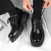 FashionMens Thick Platform Formal Shoes Round Toe Slip On Genuine Leather Shoes Lace Up Casual Shoes Daily Wedding Party Shoes for Men