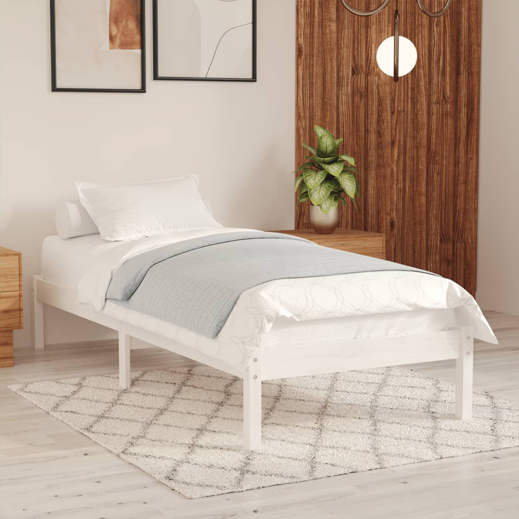 Vidaxl Bed Frame, White, Solid Pine Wood, 90 X 200 Cm