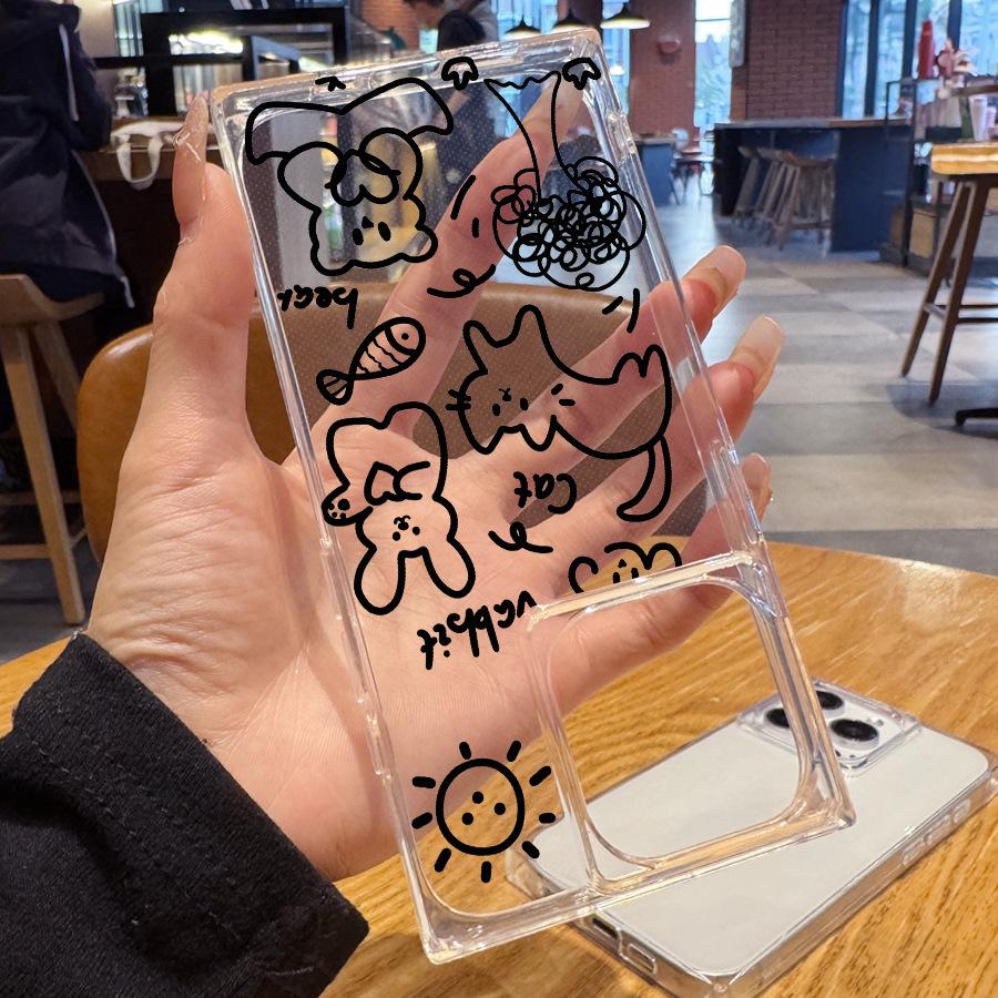 Creative Sweet Cool Line Cartoon Graffiti Right Angle Straight Edge 15 Phone Case for Iphone 16 Promax 15 14 Plus 13 Pro Max 12 11 Plus 12 11 Pro Max