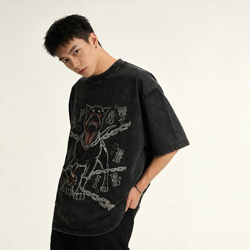 Short Sleeve T-Shirt Men'S And Women'S Summer Doberman Direct Injection Printing Loose Retro Half Sleeve Bottom Shirt Thin