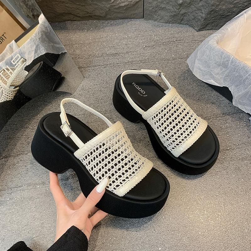 Black Sandals Women's Summer Wear New High-end Small Thick-soled Heightening Casual Shoes