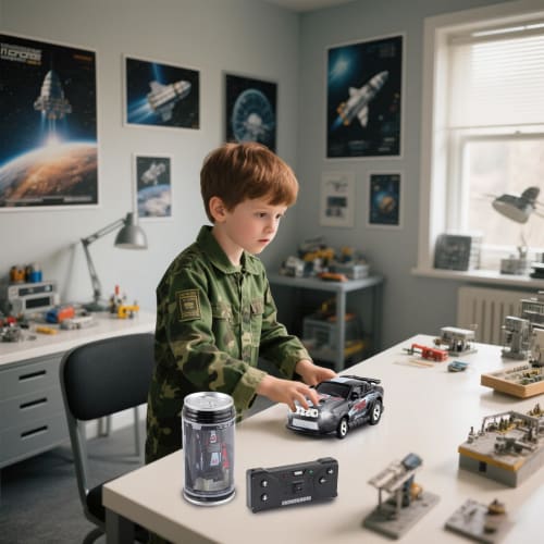 Plastic Stunt Car, Mini Tin Can RC Car, Kids' Radio Control, Battery-Operated Mini RC Car with LED Lights, Off-Road Micro Racing Car with Obstacles, D