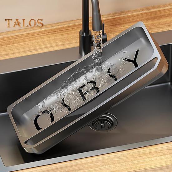 Sink Drain Rack with Hanging Rod Chopstick Holder Rust-Resistant Simple Installation Kitchen Countertop Organizer with Removable Tray