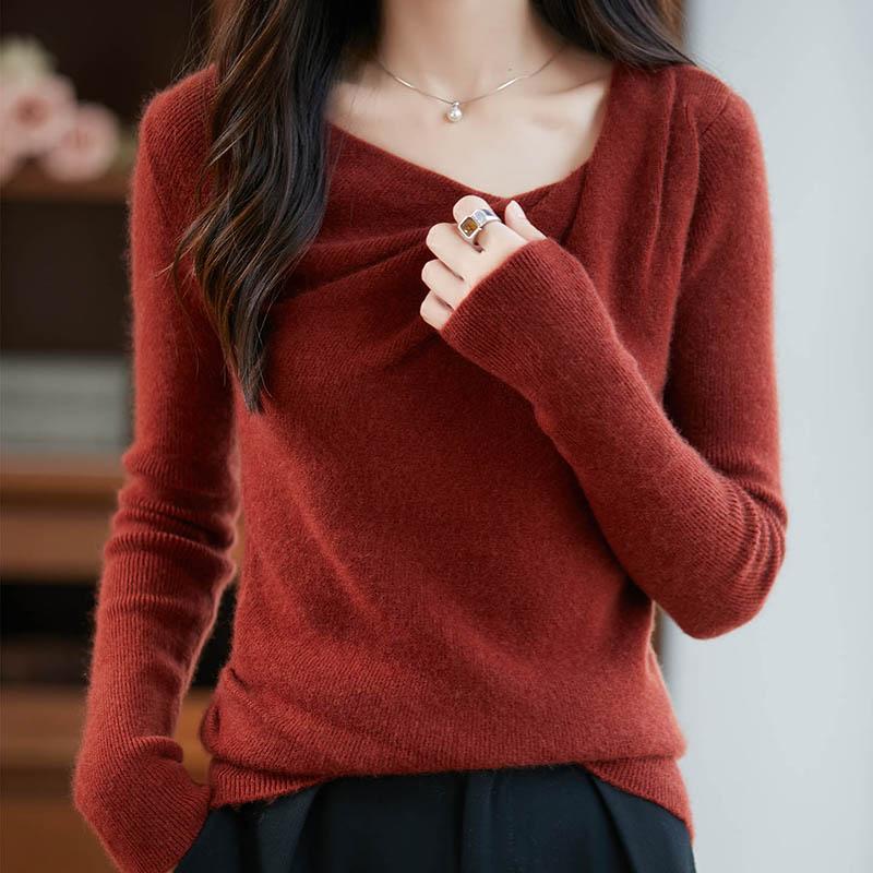 

Женский свитер 100% шерсть TIDENOVEL Вязаный пуловер Толстые зимние джемперы Женские вязаные топы 2XL красный