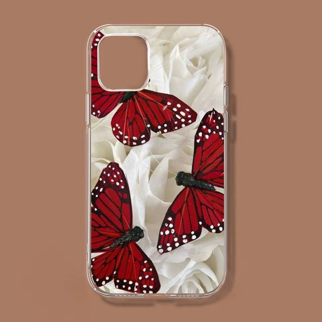 

Чехол для телефона «Красная бабочка на белых розах» с цветком для Iphone 11 12 13 Mini Pro Xs Max 8 7 6 6s Plus X 5S Se 2020 Xr For 6plus or 6s plus
