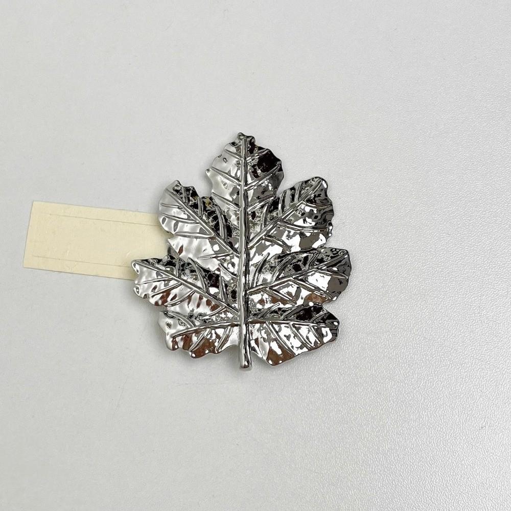 Corsage Ornament Maple Leaf Brooch French Style Metal Glossy Brooch Long Leaf Pin  Women